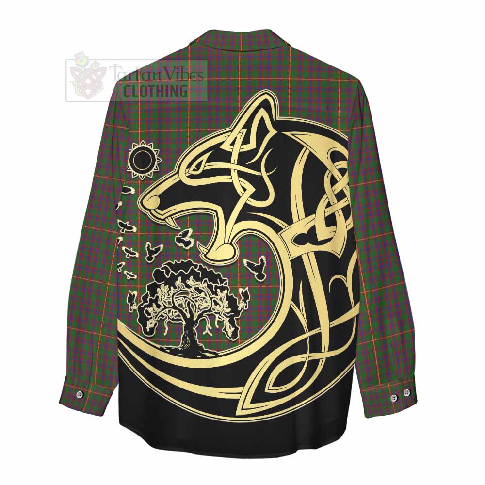 Tartan Vibes Clothing Hall Tartan Women's Casual Shirt with Family Crest Celtic Wolf Style