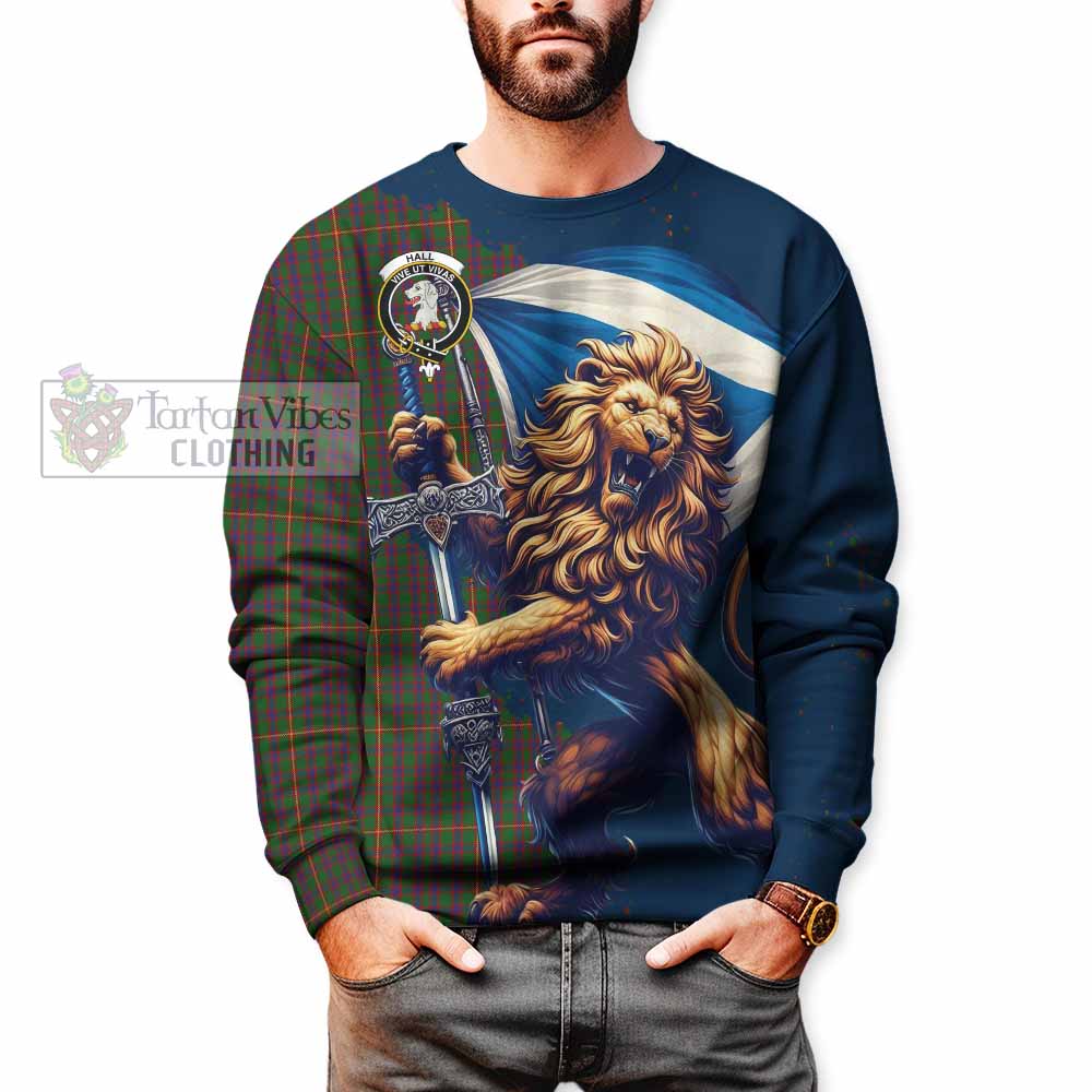 Tartan Vibes Clothing Hall Tartan Family Crest Sweatshirt with Scottish Majestic Lion