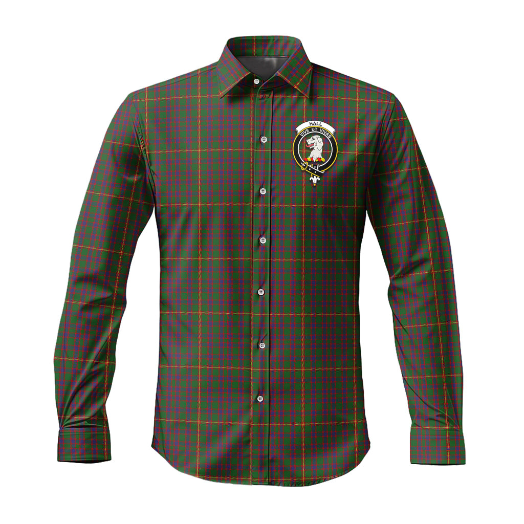 Hall Tartan Long Sleeve Button Up Shirt with Family Crest Men's Shirt - Tartan Vibes Clothing