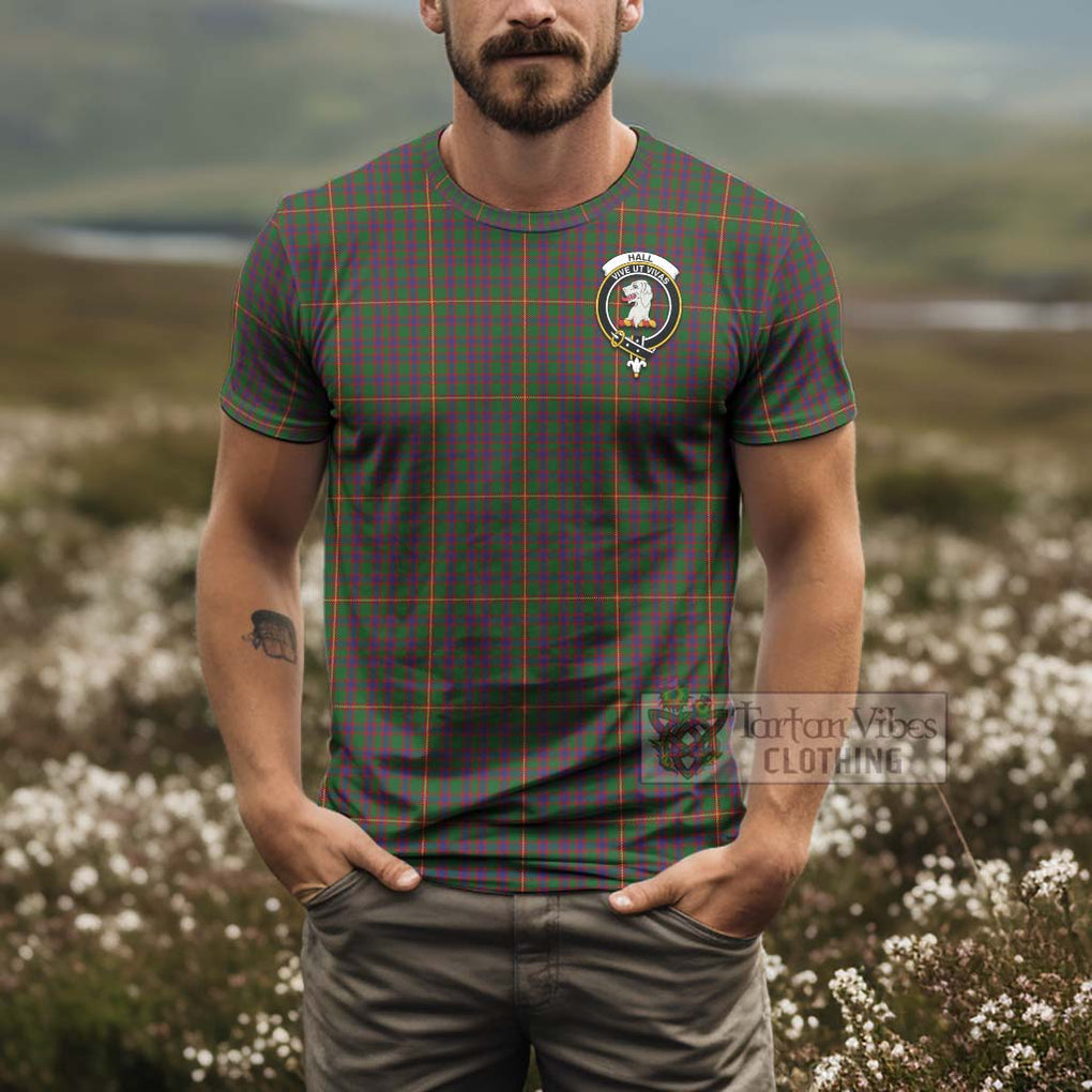 Tartan Vibes Clothing Hall Tartan T-Shirt with Family Crest and Bearded Skull Holding Bottles of Whiskey