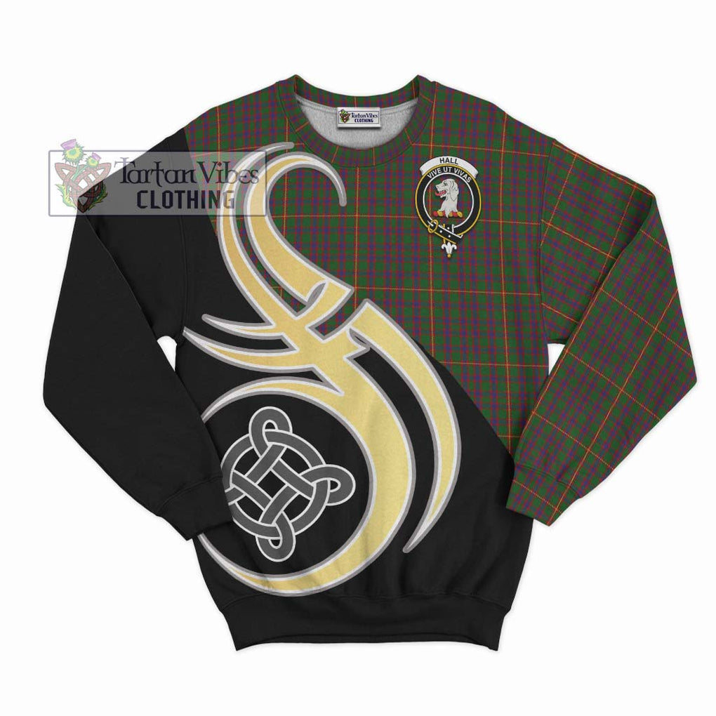 Hall Tartan Sweatshirt with Family Crest and Celtic Symbol Style - Tartan Vibes Clothing