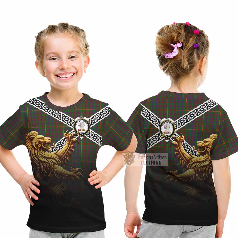 Hall Crest Tartan Kid T-Shirt with Golden Lion Emblem Celtic Style - Tartan Vibes Clothing