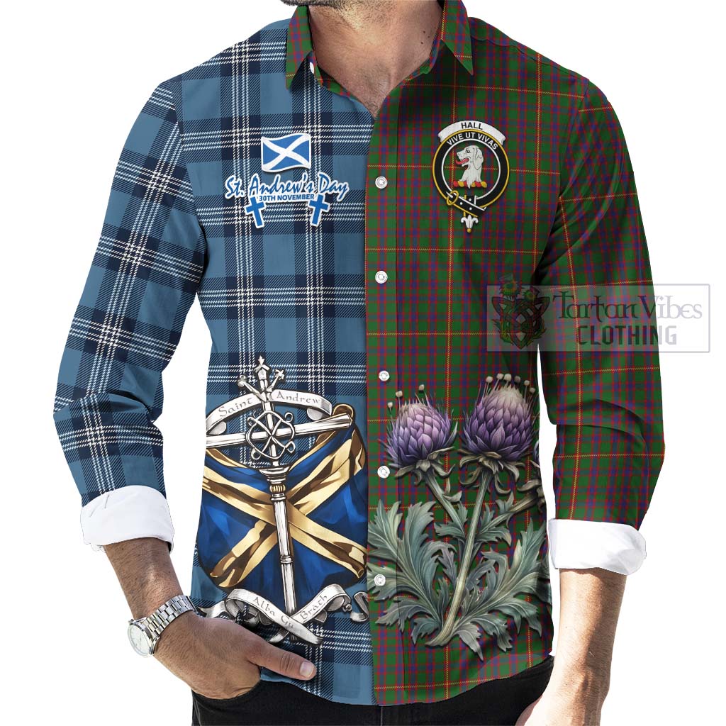 Tartan Vibes Clothing Hall Tartan Long Sleeve Button Shirt Happy St. Andrew's Day Half Tartan Style