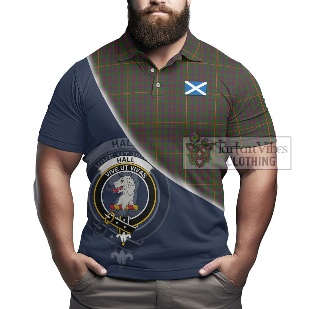 Hall Tartan Polo Shirt with Personalised National Flag and Family Crest Half Style - Tartanvibesclothing Shop