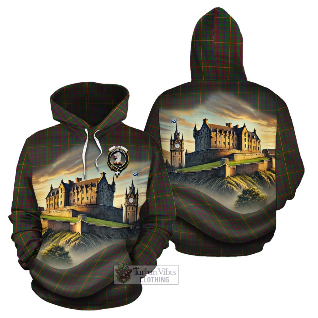 Hall Tartan Family Crest Cotton Hoodie with Scottish Ancient Castle Style - Tartan Vibes Clothing
