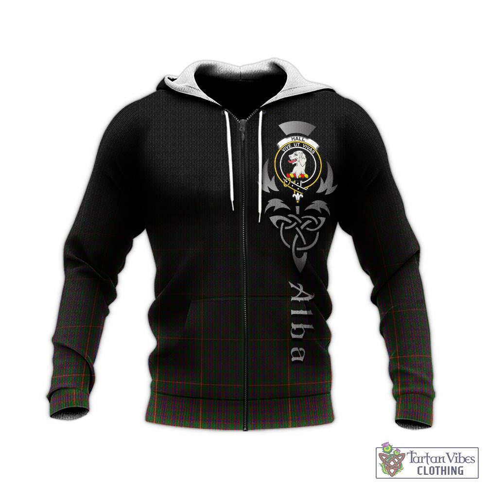 Tartan Vibes Clothing Hall Tartan Knitted Hoodie Featuring Alba Gu Brath Family Crest Celtic Inspired