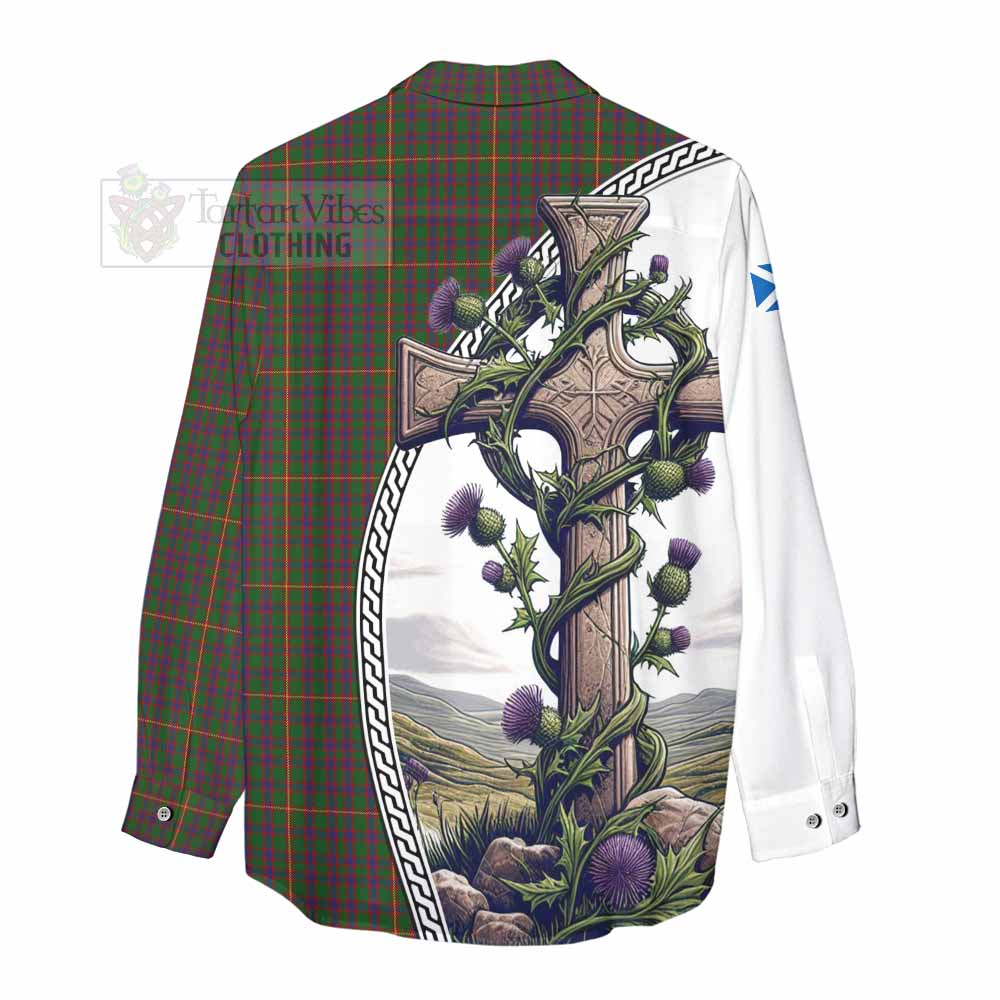 Tartan Vibes Clothing Hall Tartan Women's Casual Shirt with Family Crest and St. Andrew's Cross Accented by Thistle Vines