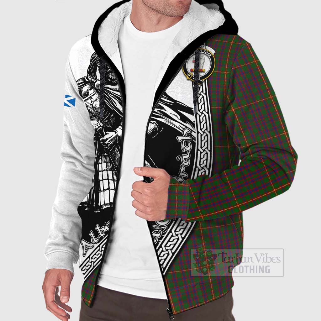 Tartan Vibes Clothing Hall Tartan Clan Crest Sherpa Hoodie with Highlander Warrior Celtic Style