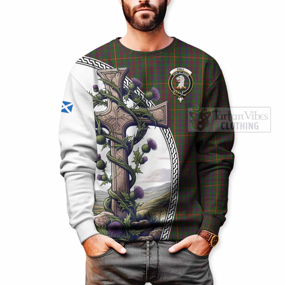 Tartan Vibes Clothing Hall Tartan Sweatshirt with Family Crest and St. Andrew's Cross Accented by Thistle Vines