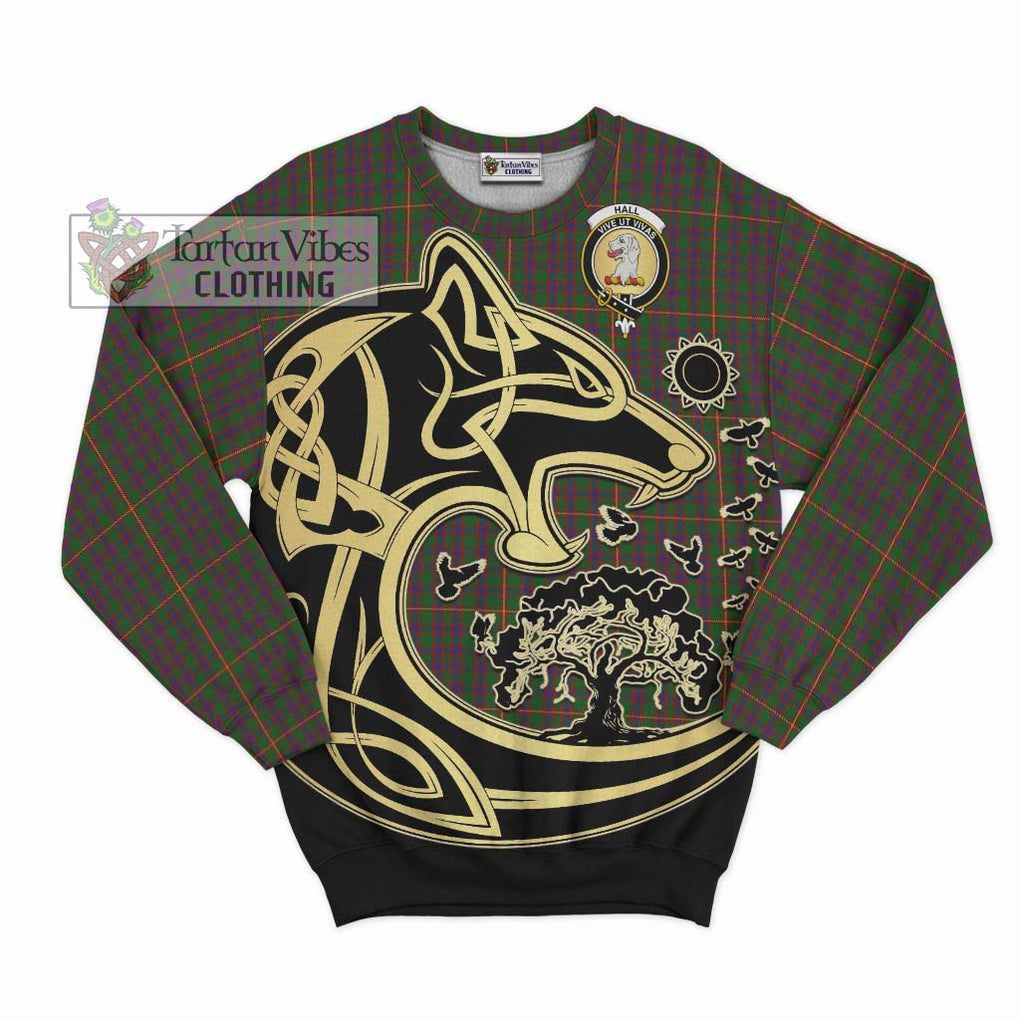 Hall Tartan Sweatshirt with Family Crest Celtic Wolf Style - Tartan Vibes Clothing