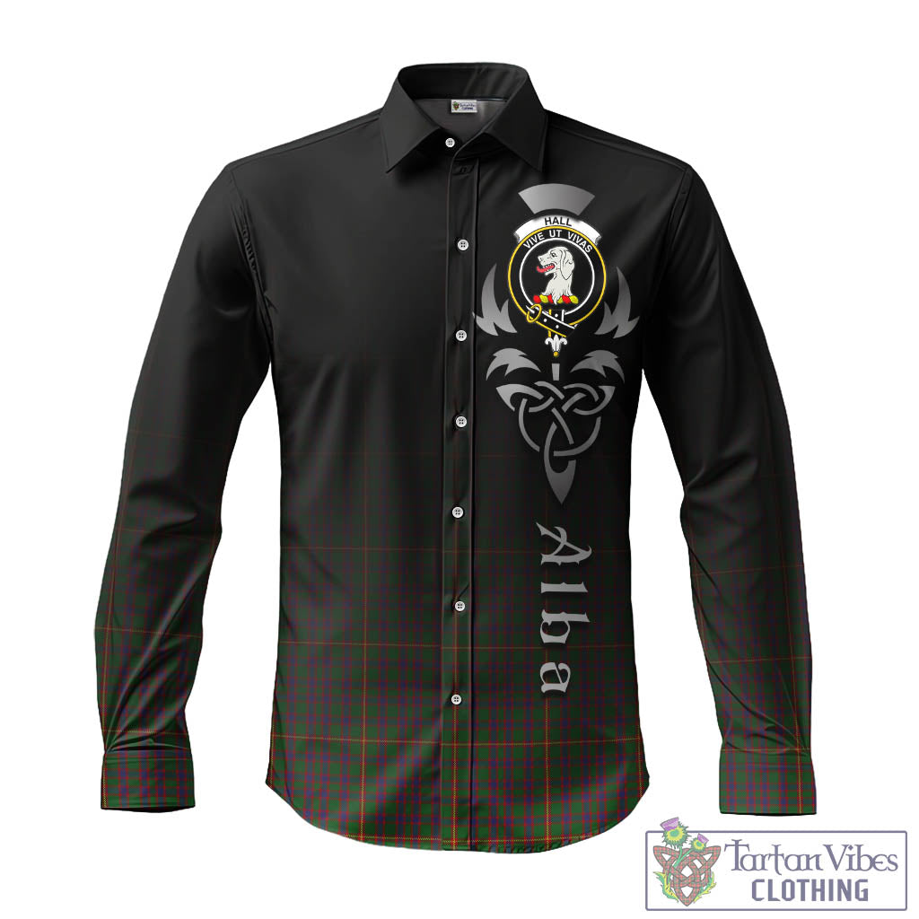 Tartan Vibes Clothing Hall Tartan Long Sleeve Button Up Featuring Alba Gu Brath Family Crest Celtic Inspired