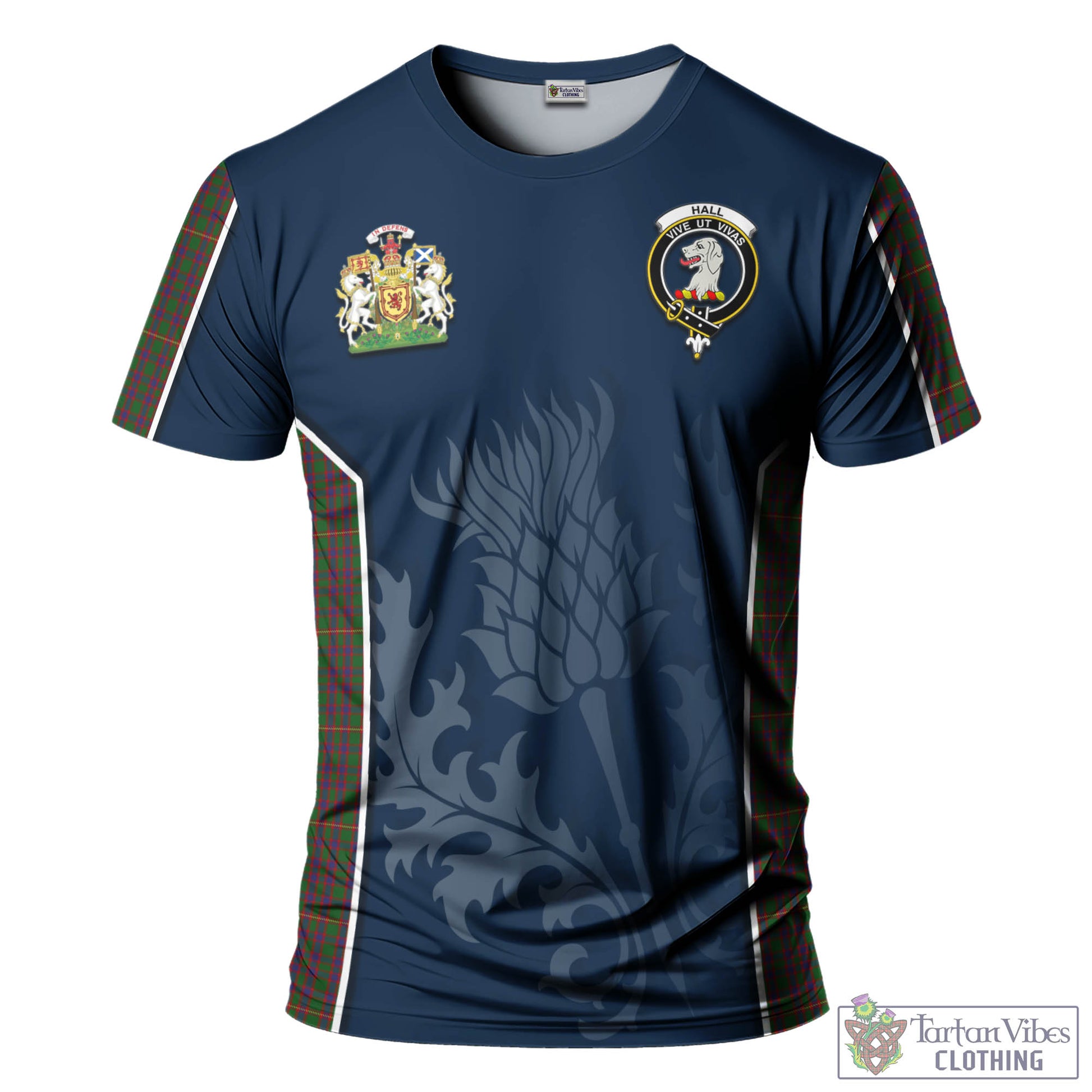 Tartan Vibes Clothing Hall Tartan T-Shirt with Family Crest and Scottish Thistle Vibes Sport Style