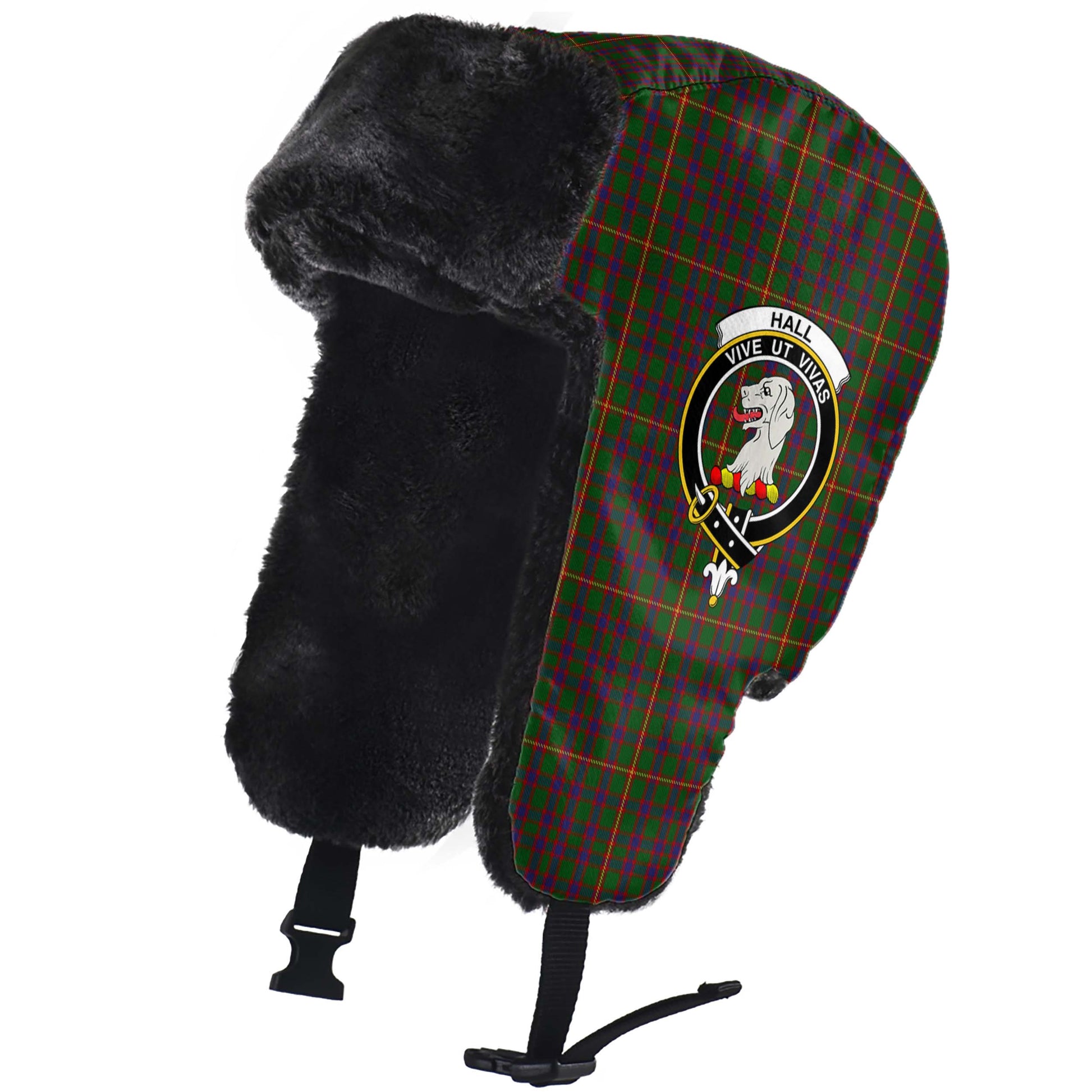 Hall Tartan Winter Trapper Hat with Family Crest - Tartanvibesclothing