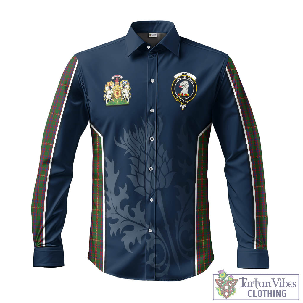 Tartan Vibes Clothing Hall Tartan Long Sleeve Button Up Shirt with Family Crest and Scottish Thistle Vibes Sport Style