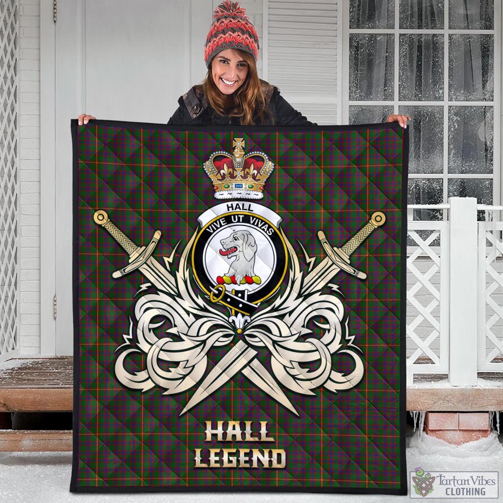 Tartan Vibes Clothing Hall Tartan Quilt with Clan Crest and the Golden Sword of Courageous Legacy