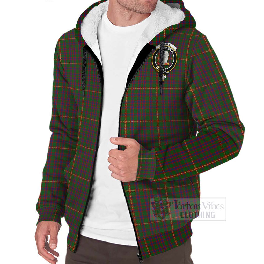 Tartan Vibes Clothing Hall Tartan Sherpa Hoodie with Family Crest and Bearded Skull Holding Bottles of Whiskey