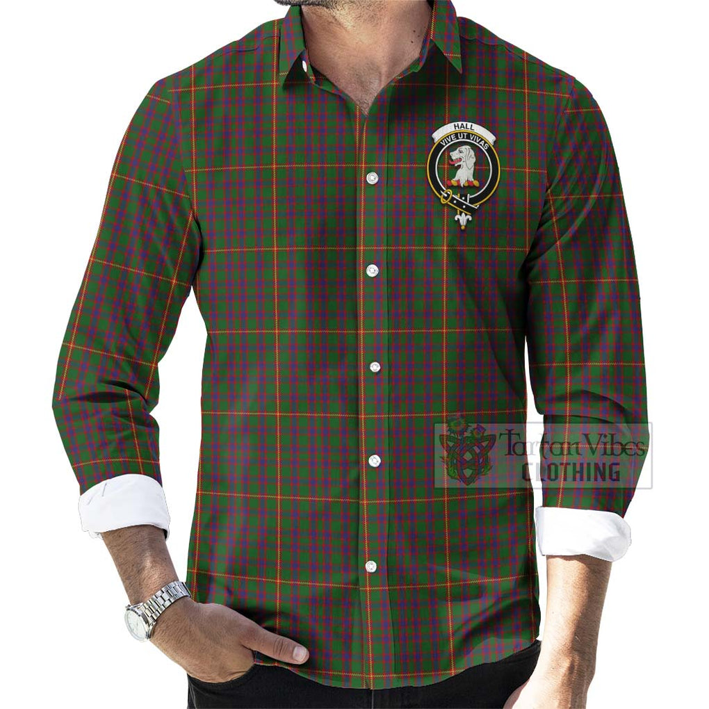 Tartan Vibes Clothing Hall Tartan Long Sleeve Button Shirt with Family Crest Celtic Skull Style