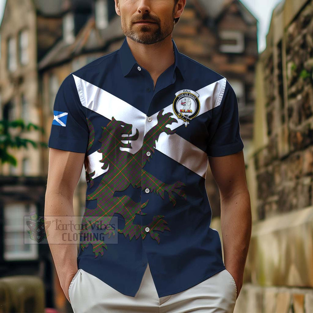 Tartan Vibes Clothing Hall Tartan Lion Rampant Short Sleeve Button Shirt – Proudly Display Your Heritage with Alba Gu Brath and Clan Name