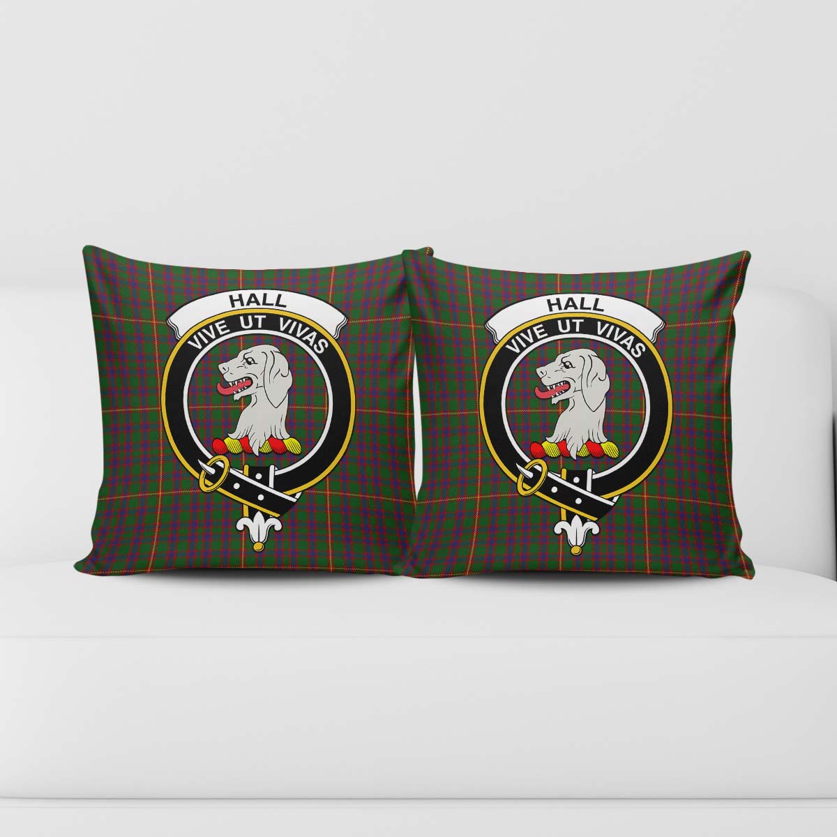 Hall Tartan Pillow Cover with Family Crest - Tartanvibesclothing