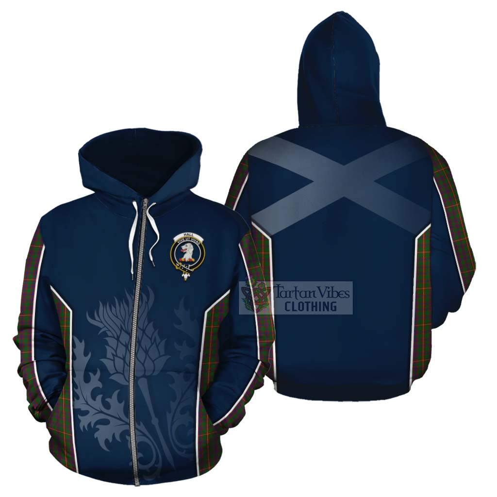 Tartan Vibes Clothing Hall Tartan Cotton Hoodie with Family Crest and Scottish Thistle Vibes Sport Style