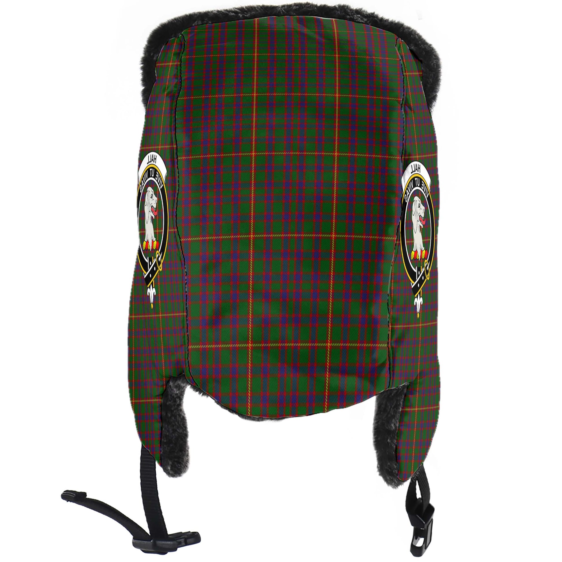 Hall Tartan Winter Trapper Hat with Family Crest - Tartanvibesclothing