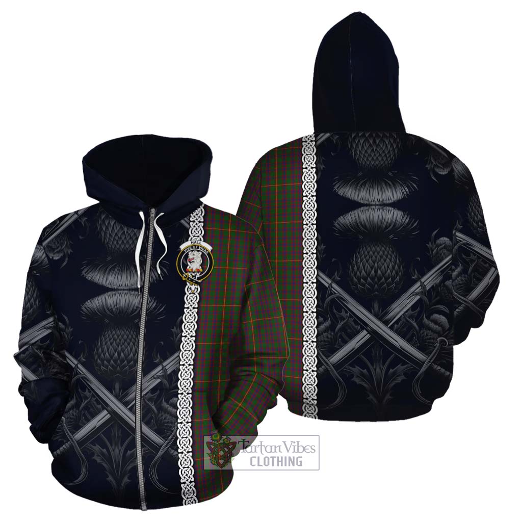 Hall Tartan Cotton Hoodie with Family Crest Cross Sword Thistle Celtic Vibes Zip Hoodie - Tartan Vibes Clothing