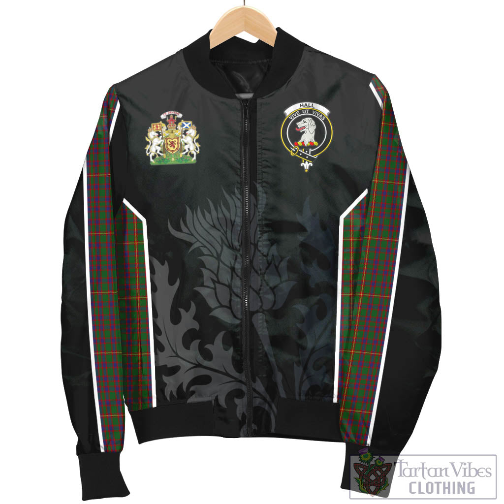 Tartan Vibes Clothing Hall Tartan Bomber Jacket with Family Crest and Scottish Thistle Vibes Sport Style