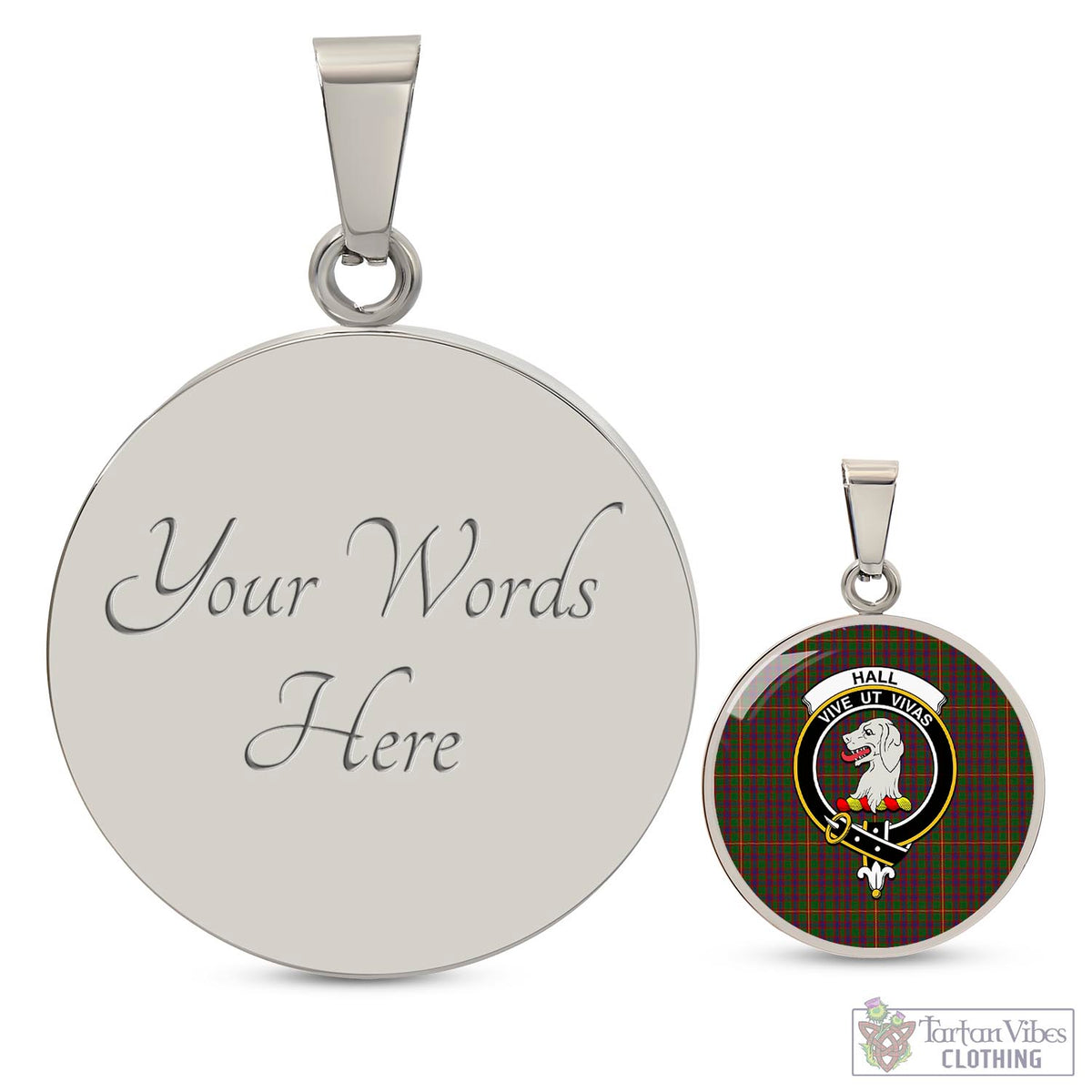 Hall Tartan Circle Necklace with Family Crest Luxury Necklace (Silver) Yes - Tartan Vibes Clothing