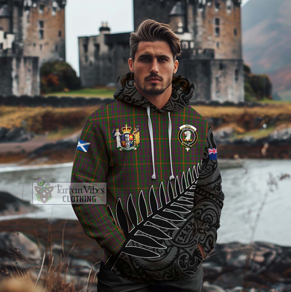 Tartan Vibes Clothing Hall Crest Tartan Cotton Hoodie with New Zealand Silver Fern Half Style