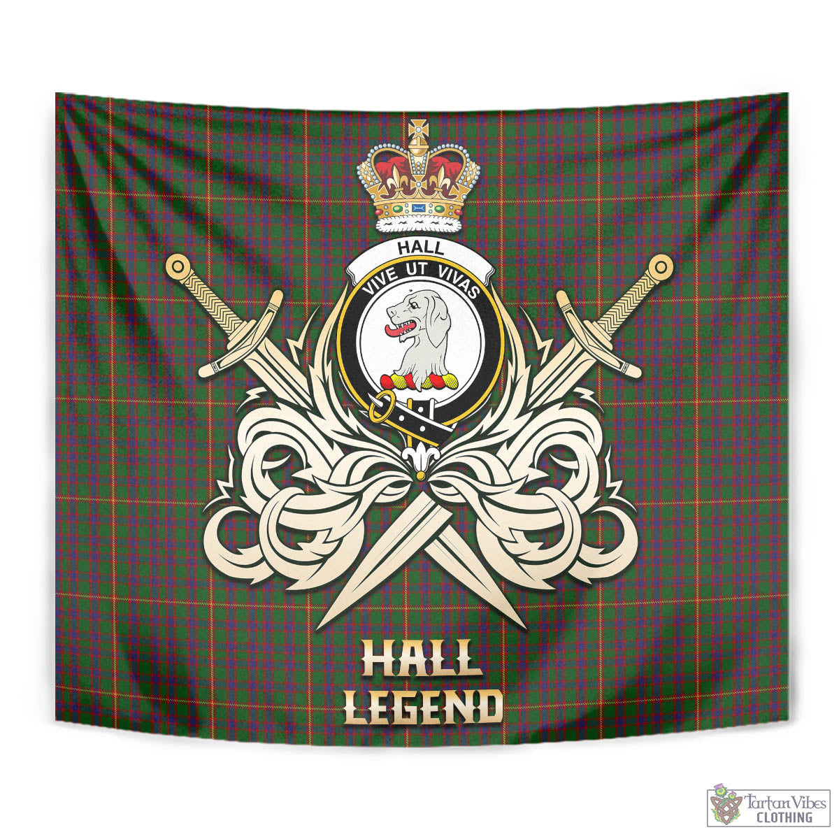 Tartan Vibes Clothing Hall Tartan Tapestry with Clan Crest and the Golden Sword of Courageous Legacy