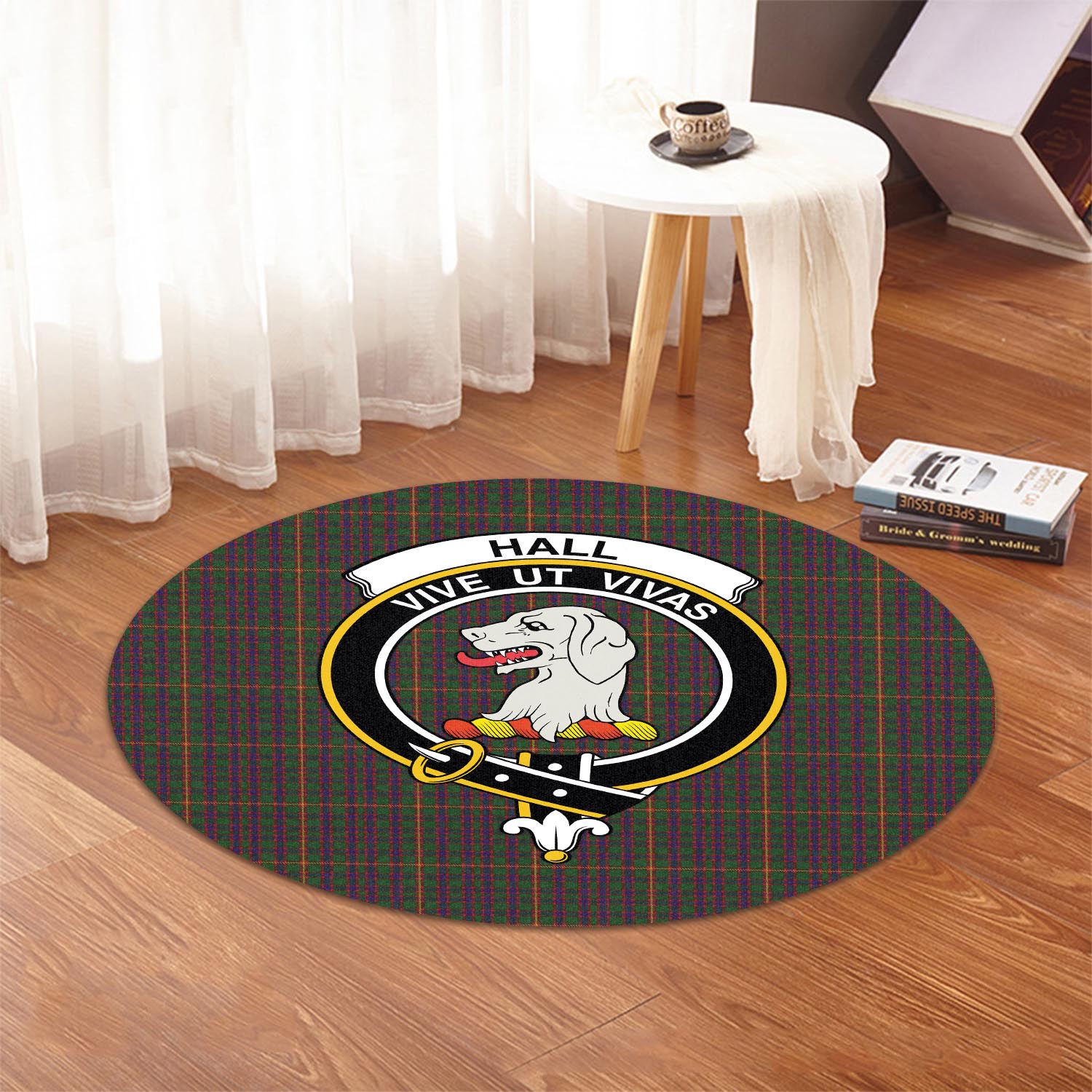 hall-tartan-round-rug-with-family-crest