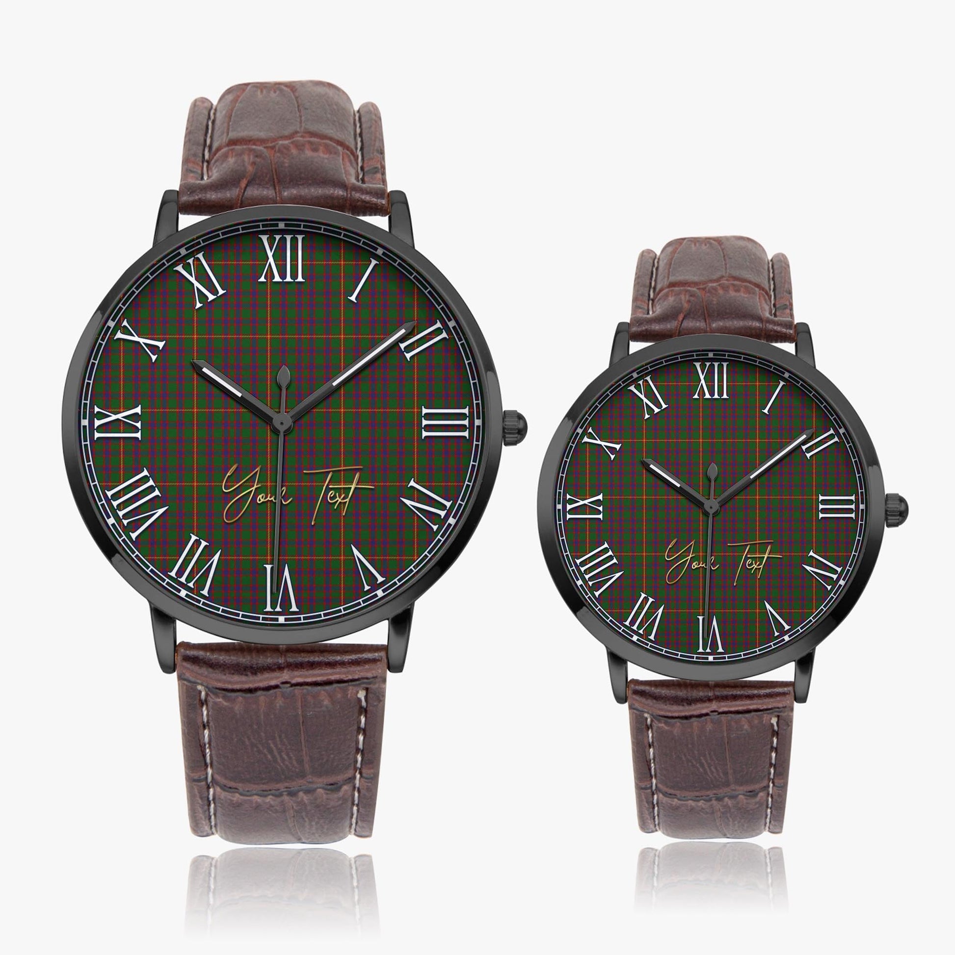 Hall Tartan Personalized Your Text Leather Trap Quartz Watch Ultra Thin Black Case With Brown Leather Strap - Tartanvibesclothing