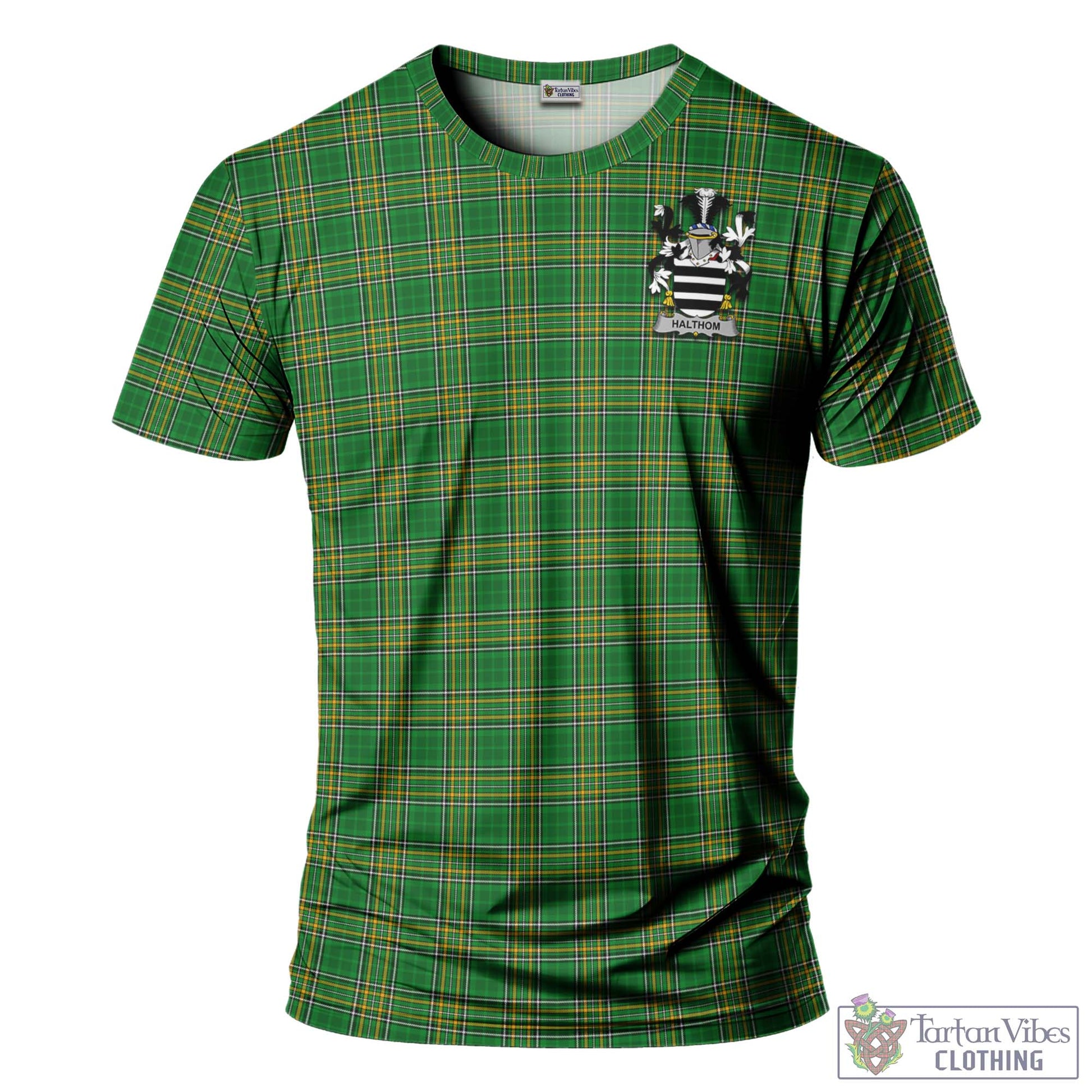 Halthom Irish Clan Tartan T-Shirt with Family Seal - Tartan Vibes Clothing