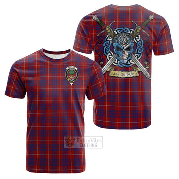 Hamilton Tartan Cotton T-shirt with Family Crest Celtic Skull Style