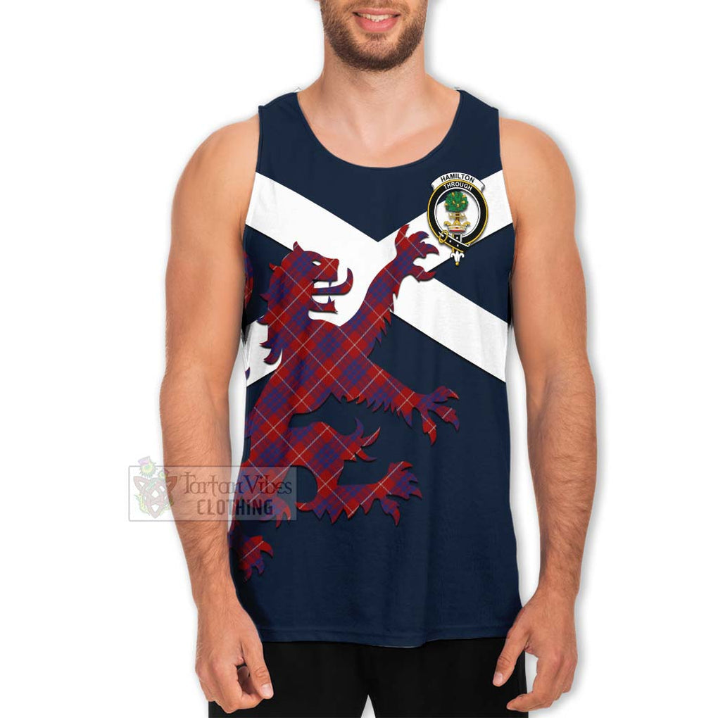 Tartan Vibes Clothing Hamilton Tartan Lion Rampant Men's Tank Top – Proudly Display Your Heritage with Alba Gu Brath and Clan Name