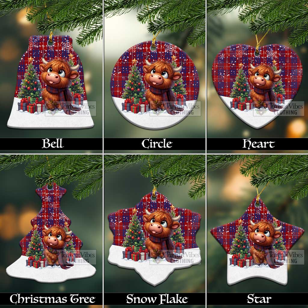 Tartan Vibes Clothing Hamilton Tartan Christmas Ceramic Ornament with Adorable Highland Coo