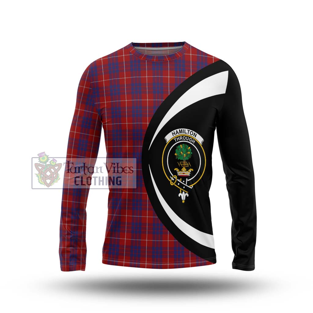 Hamilton Tartan Long Sleeve T-Shirt with Family Crest Circle Style Unisex - Tartan Vibes Clothing