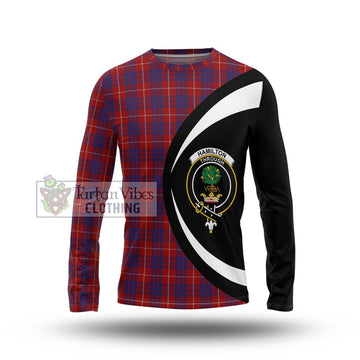 Hamilton Tartan Long Sleeve T-Shirt with Family Crest Circle Style