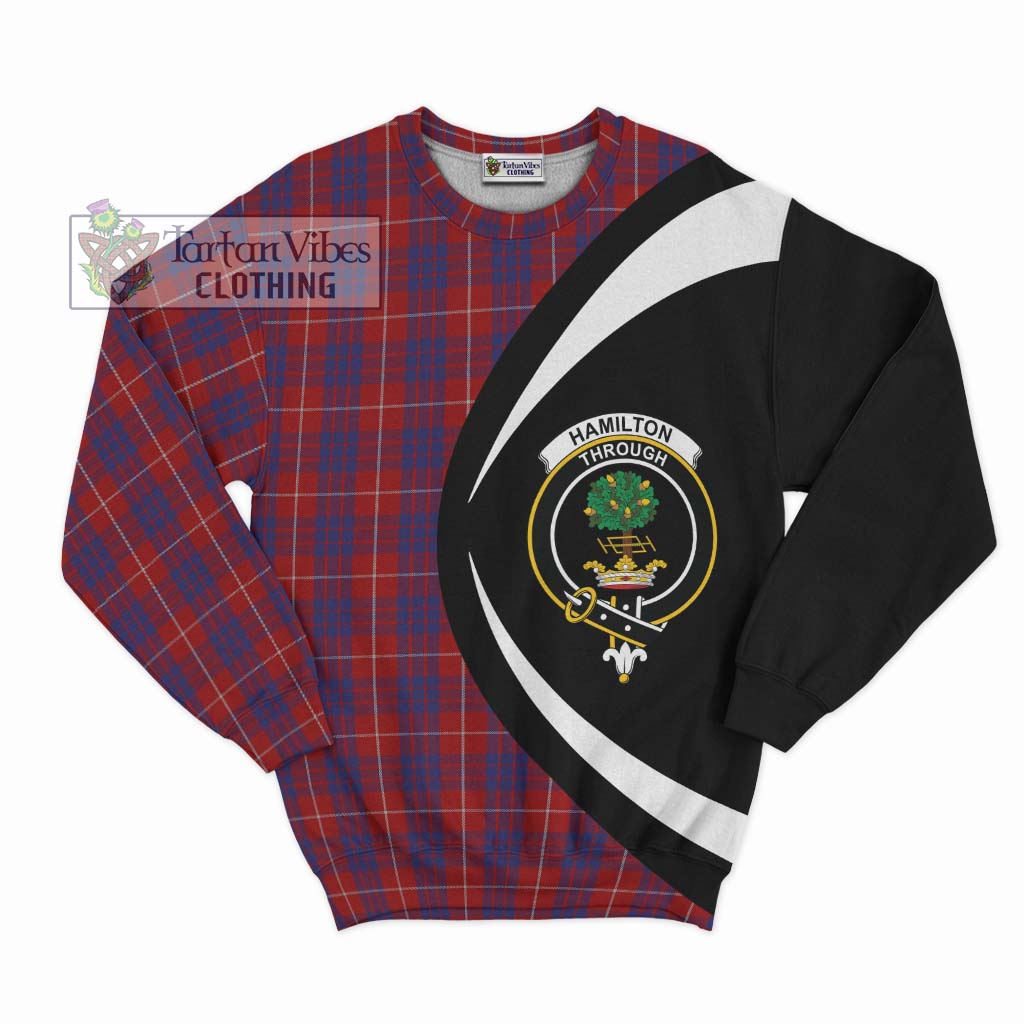 Hamilton Tartan Sweatshirt with Family Crest Circle Style Unisex - Tartan Vibes Clothing