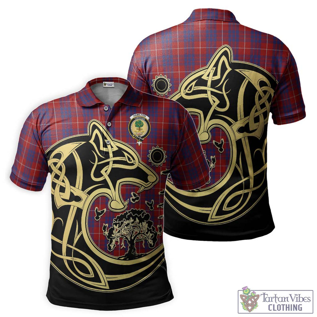 Hamilton Tartan Polo Shirt with Family Crest Celtic Wolf Style Kid - Tartanvibesclothing Shop