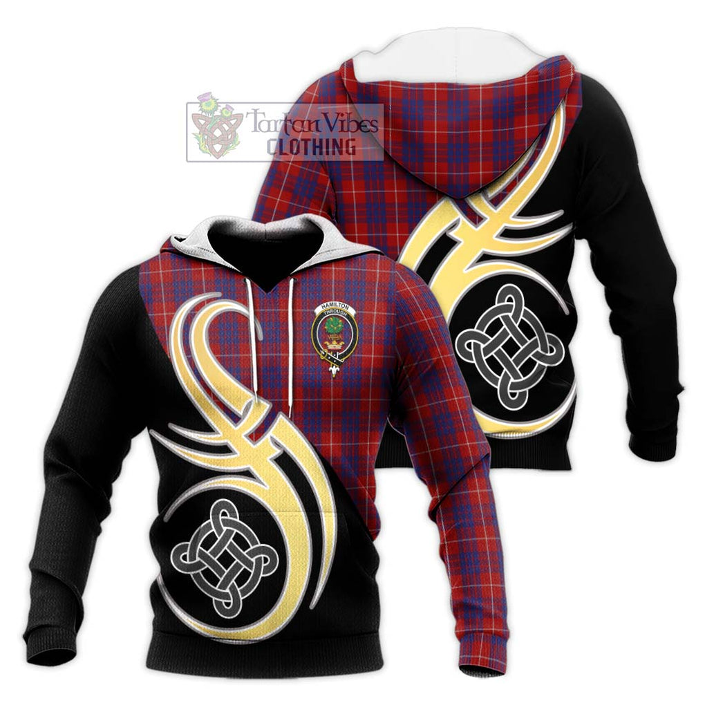 Hamilton Tartan Knitted Hoodie with Family Crest and Celtic Symbol Style Unisex Knitted Pullover Hoodie - Tartan Vibes Clothing