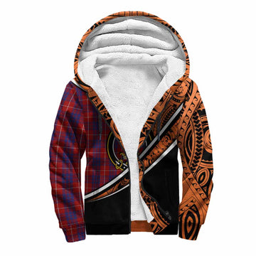 Hamilton Crest Tartan Sherpa Hoodie with Polynesian Vibes Style - Orange Version