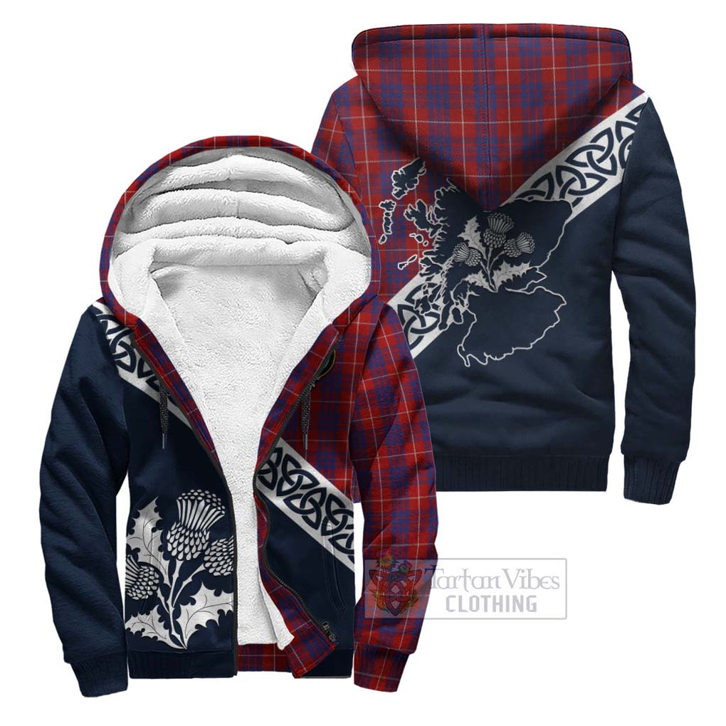 Tartan Vibes Clothing Hamilton Tartan Sherpa Hoodie Featuring Thistle and Scotland Map