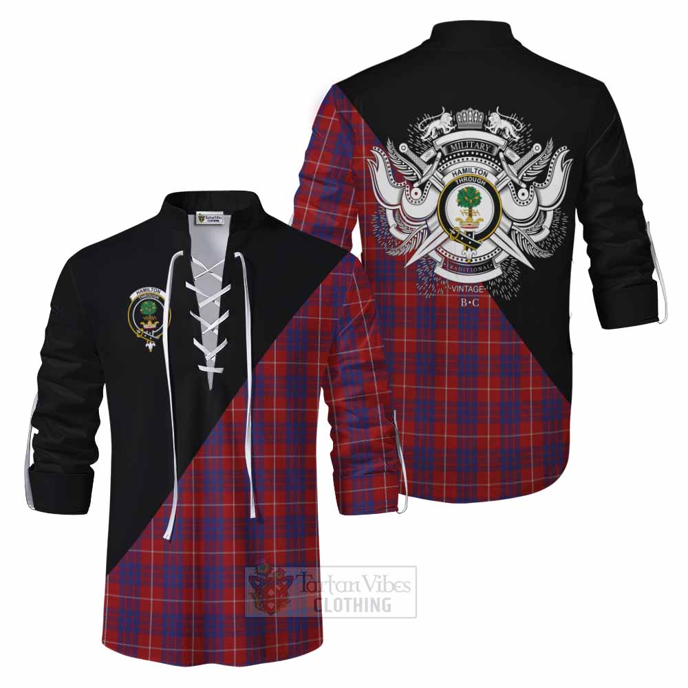 Tartan Vibes Clothing Hamilton Tartan Ghillie Kilt Shirt with Family Crest and Military Logo Style