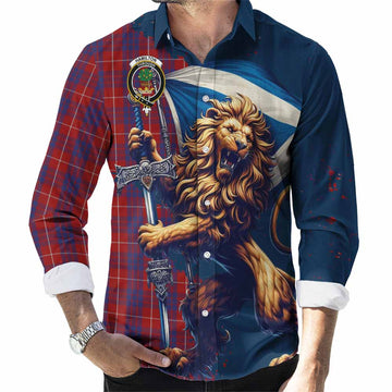 Hamilton Tartan Family Crest Long Sleeve Button Shirt with Scottish Majestic Lion