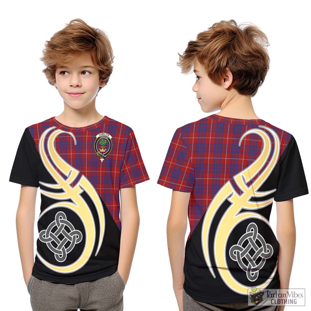 Hamilton Tartan Kid T-Shirt with Family Crest and Celtic Symbol Style Youth XL Size14 - Tartan Vibes Clothing