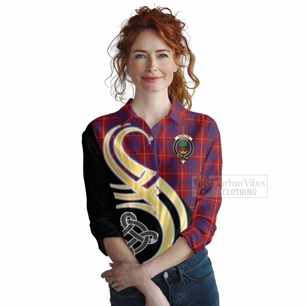 Tartan Vibes Clothing Hamilton Tartan Women's Casual Shirt with Family Crest and Celtic Symbol Style