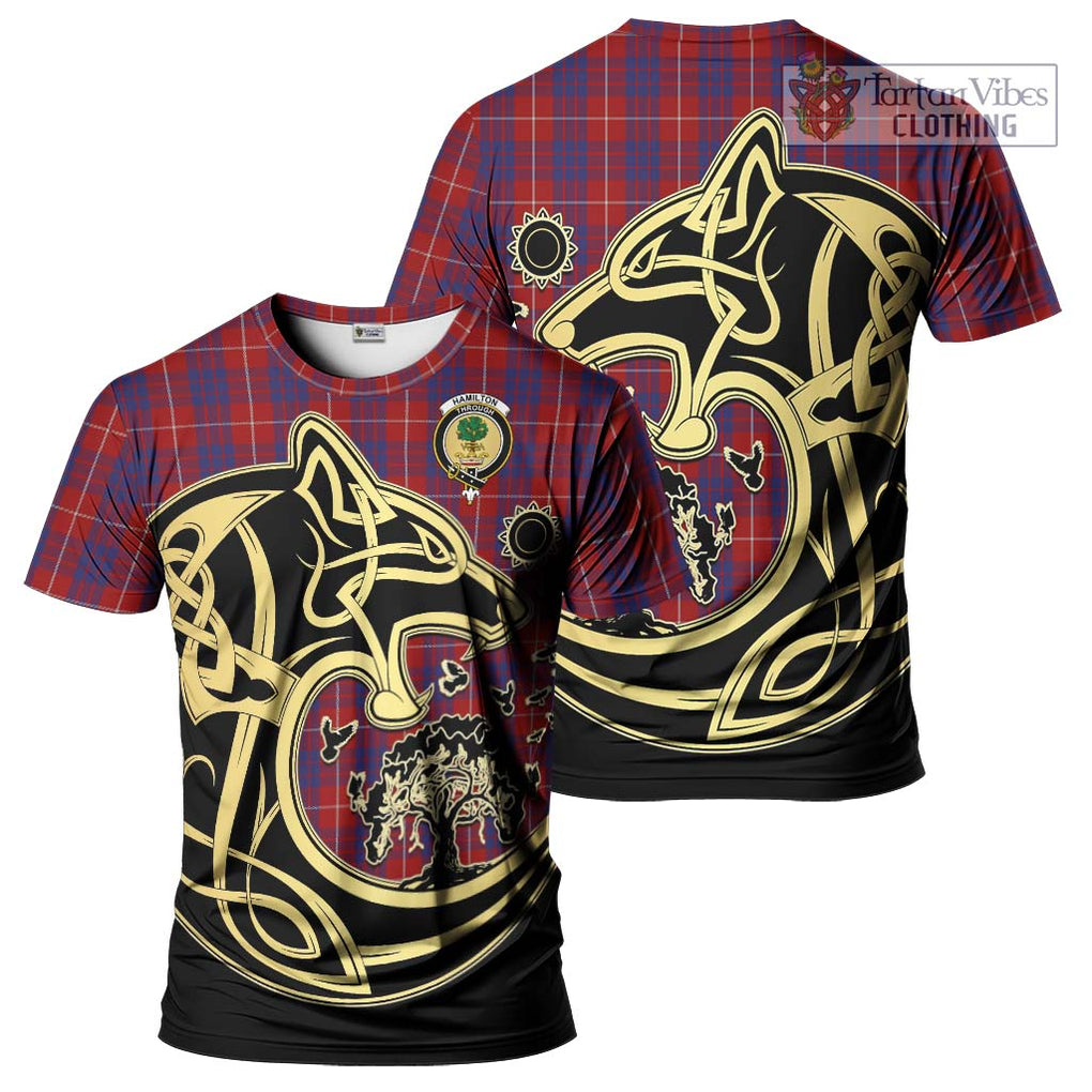 Hamilton Tartan T-Shirt with Family Crest Celtic Wolf Style Kid's Shirt - Tartan Vibes Clothing