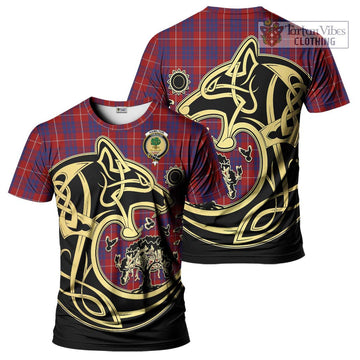 Hamilton Tartan T-Shirt with Family Crest Celtic Wolf Style