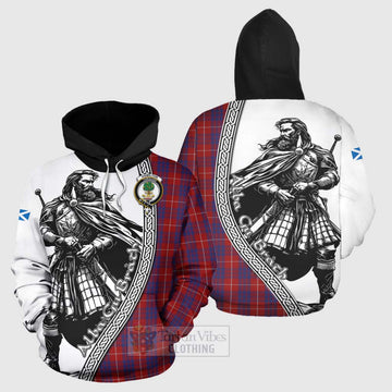 Hamilton Tartan Clan Crest Hoodie with Highlander Warrior Celtic Style